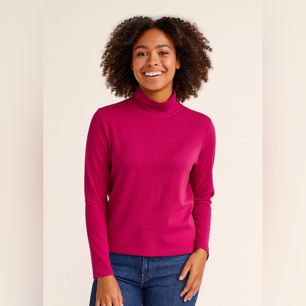 L.L. Bean Women's Fuchsia Long Sleeve Sweatshirt- 100% Supima Cotton